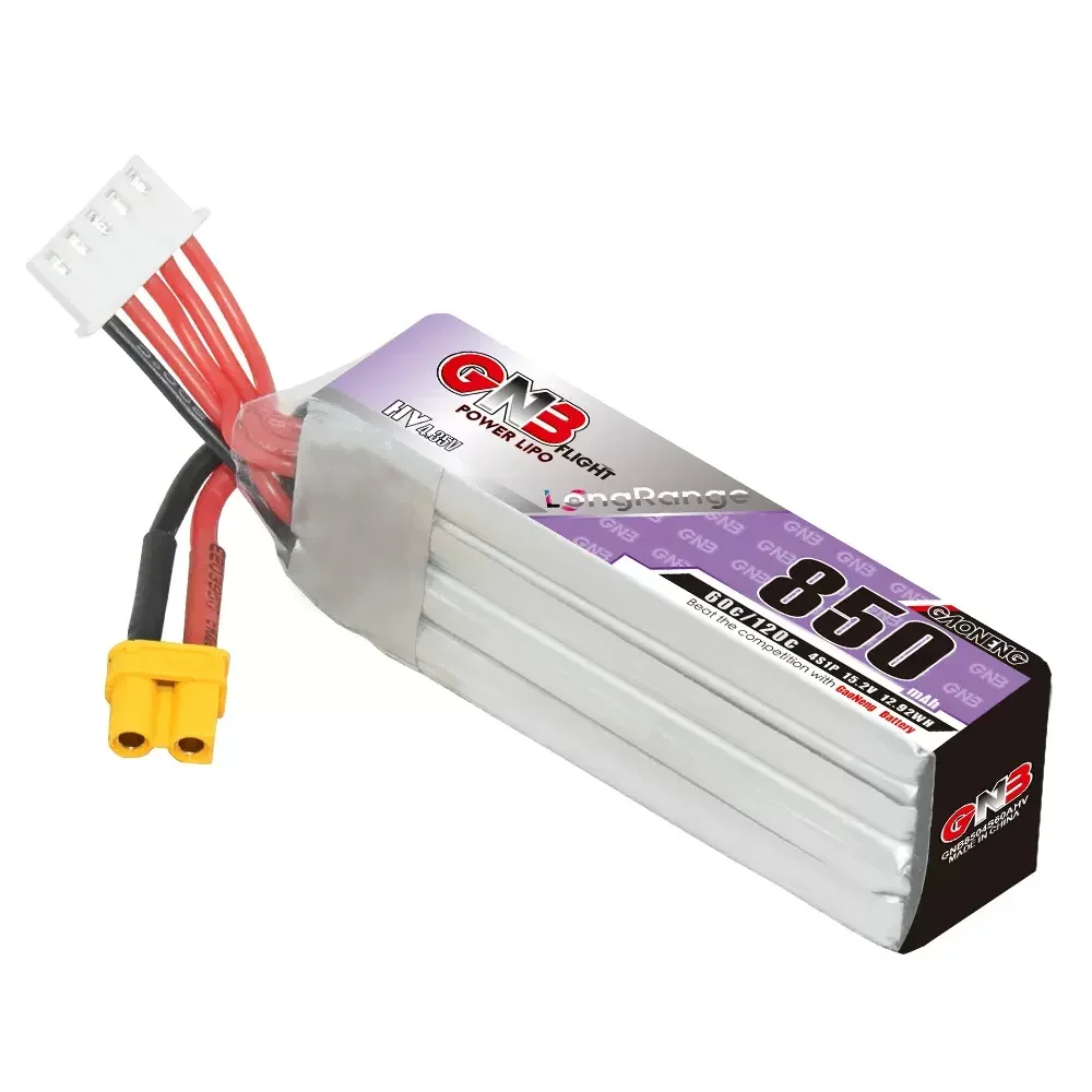 Фото GNB HV 60C 850 мАч 7,6 В/2 с 11,4 В/3 с 15,2 В/4 с разъемом XT30 для FPV Racing Cine Whoop №3
