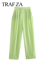 traf za light green loose casual wide leg pants fashion elegant lightweight skin friendly elegant comfortable womens pants