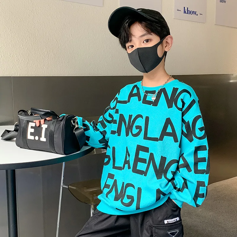 

Fashion Spring Fall Teen Boy Sweatshirt Children Long Sleeve T-shirts Tops Korean Kids Lettet Print Pullover 8 10 11 12 13 14 Y