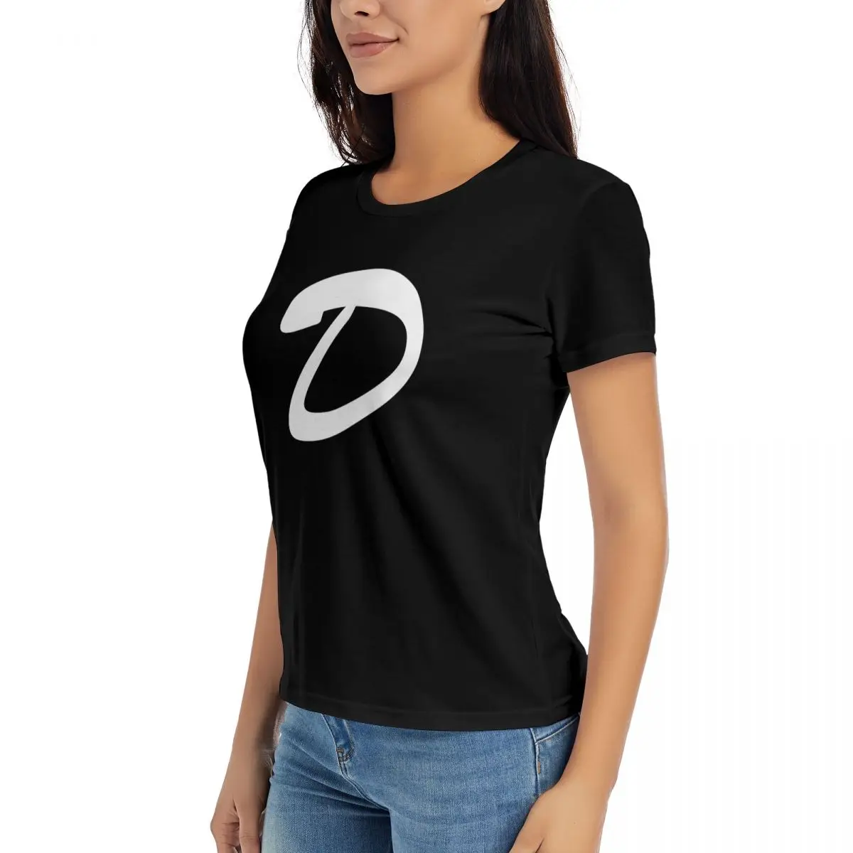 Женская хлопковая футболка с коротким рукавом и круглым вырезом
