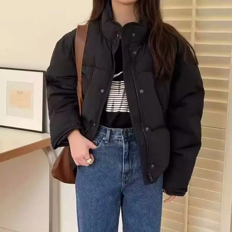 Women Autumn/Winter Jackets 2023 New Female Fashion Stand Collar White Duck Down Coat Buttons Pockets Ladies Down Coat M27