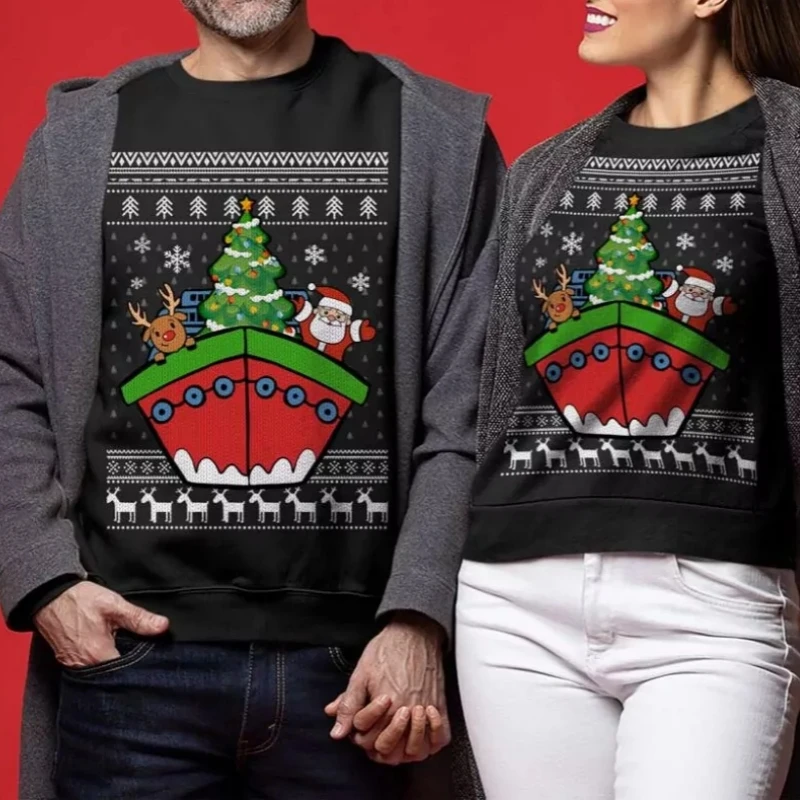 Fashion Xmas Ship Ugly Christmas Sweater Funny Holiday Santa Elk Tree 3D Printed Sweatshirt Casual Oversized Uniex Pullovers Top