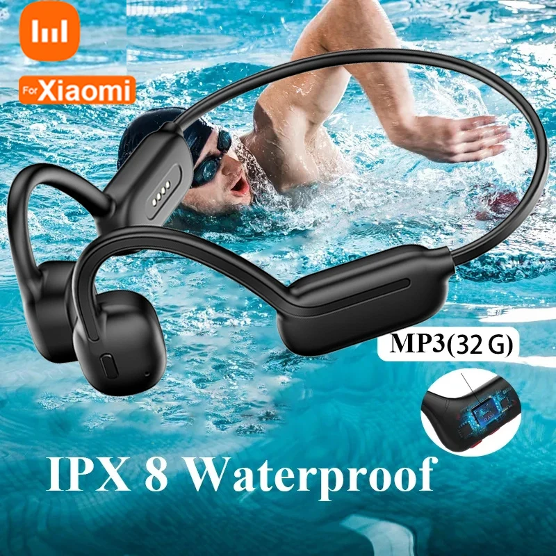 [해외] 샤오미 수영 골전도 이어폰  블루투스 5.3  무선 IPX8 방수 헤드셋  MP3 플레이어 헤드폰  마이크 포함  32GB