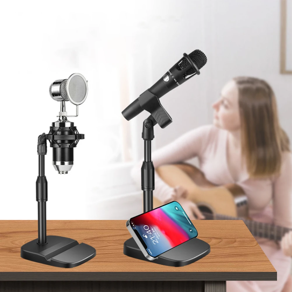 

Adjustable Desktop Microphone Stand Holder Mic Clip Phone Bracket With Base Musical Instruments Electric Instrument Parts