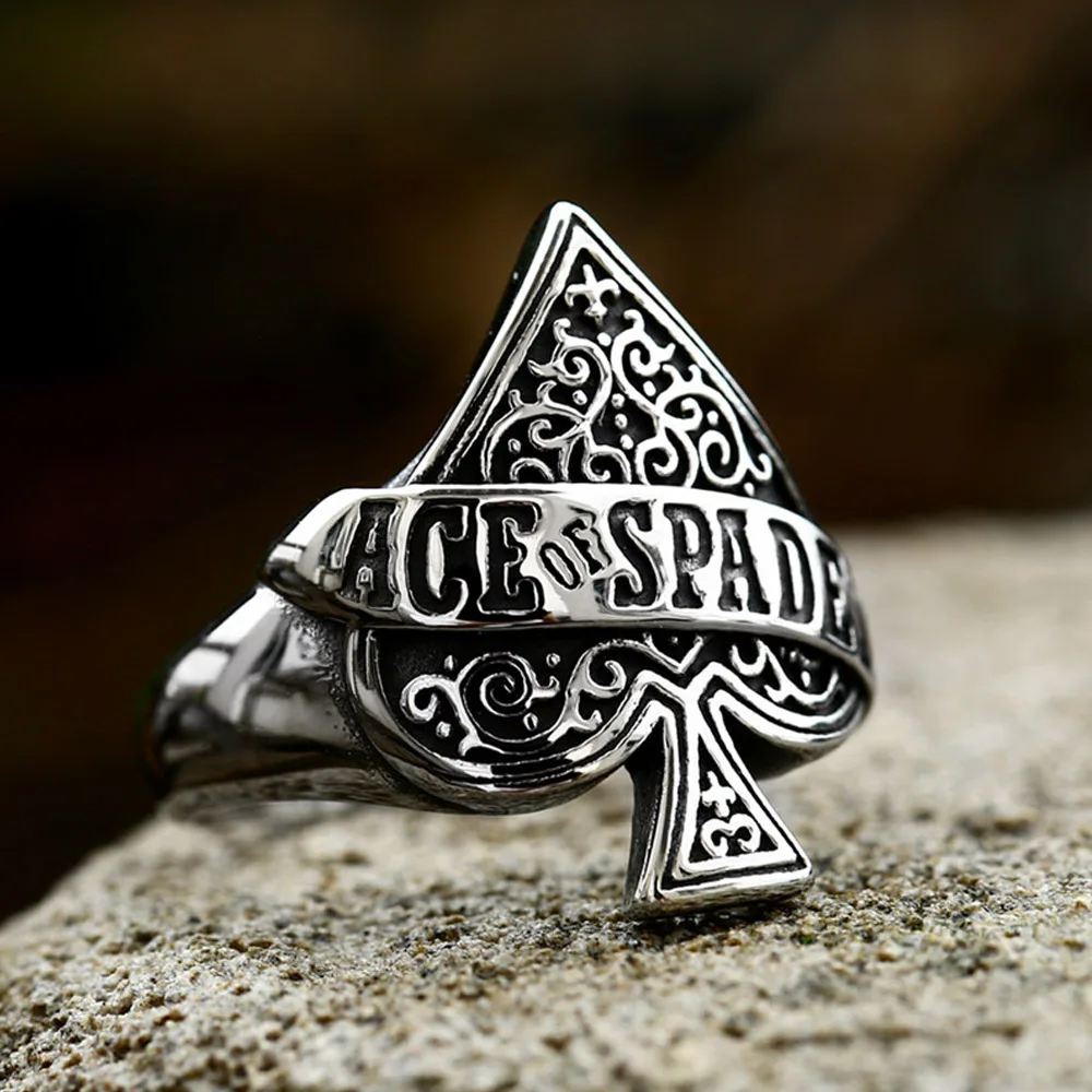 

New Creative Design Ace Spade Playing Card Ring for Men Stainless Steel Punk Hip-hop Ace of Spades Ring Dropshipping Jewelry