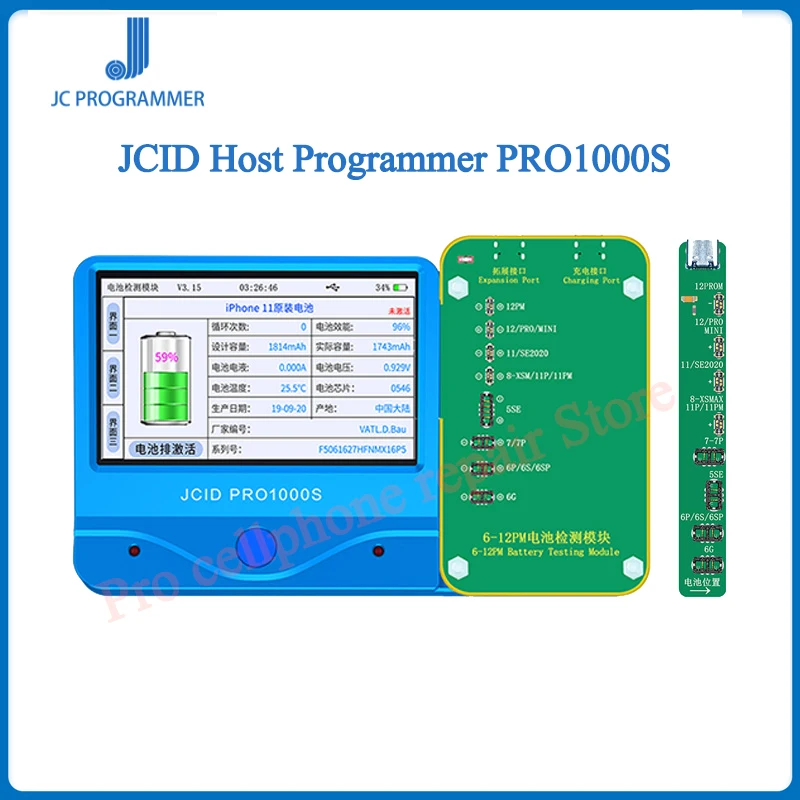 

JC PRO1000S Battery Testing Module for IPhone 6-12pm Battery Charge Activation/Cycle times Reset Capacity Health Life Modify