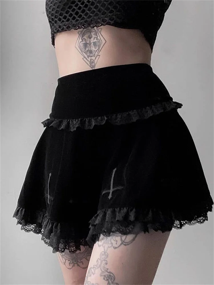 

Gothic Y2K Harajuku Plaid Pleated Mini Skirts Punk Aesthetic Sexy Black High-waisted Tennis Skirt for Women Kawaii Fairy Grunge