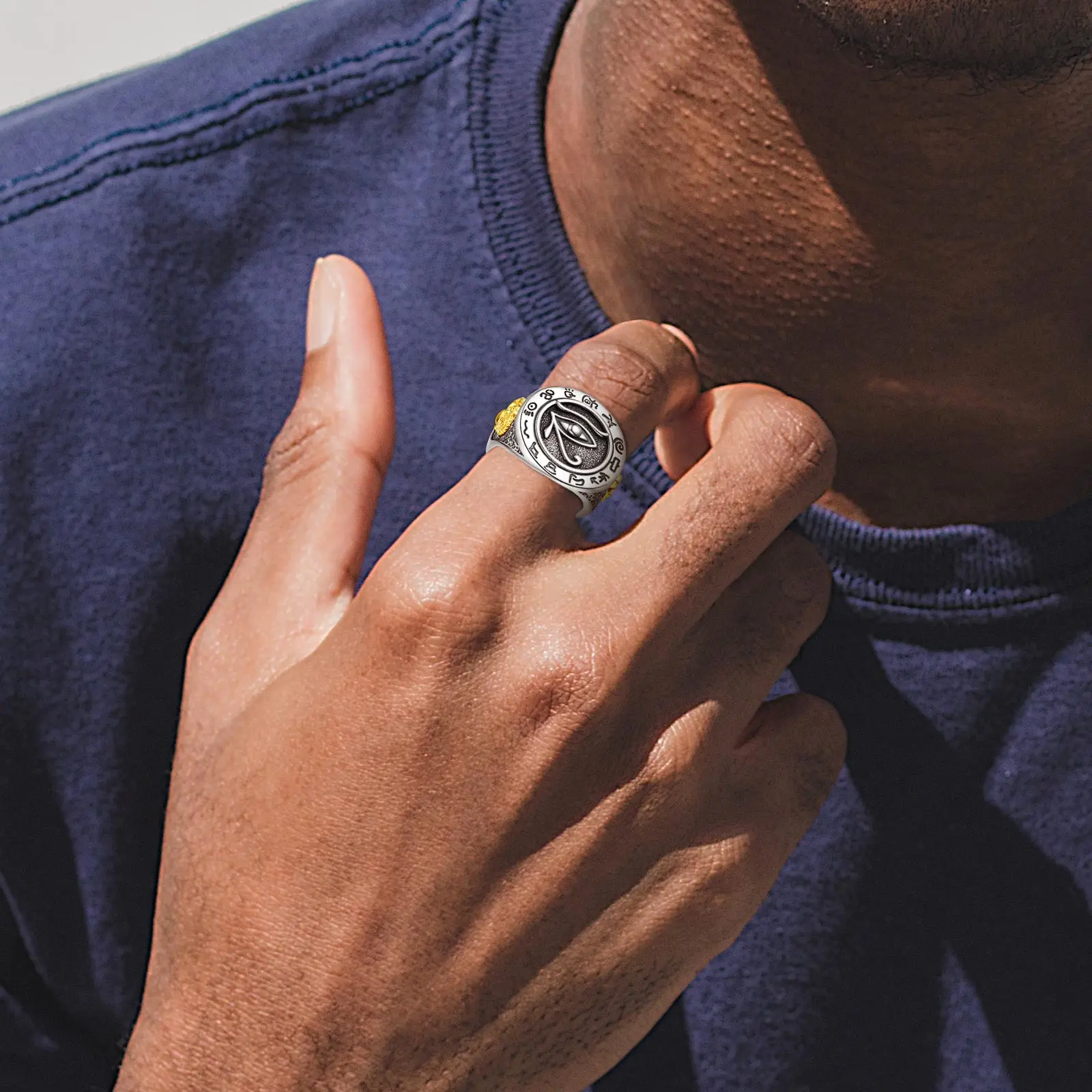 Eudora стерлингового серебра 925 пробы регулируемое кольцо от сглаза для мужчин и