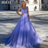 jeheth luxury lavender glitter tulle prom dresses sweetheart sleeveless formal evening party gown a line lace up back sweep trai