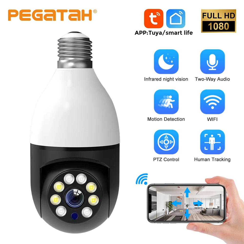 

Tuya E27 Bulb Camera Wireless Waterproof Color Night Vision Tracking Panoramic Cam Two Way Audio Security Surveillance Camera
