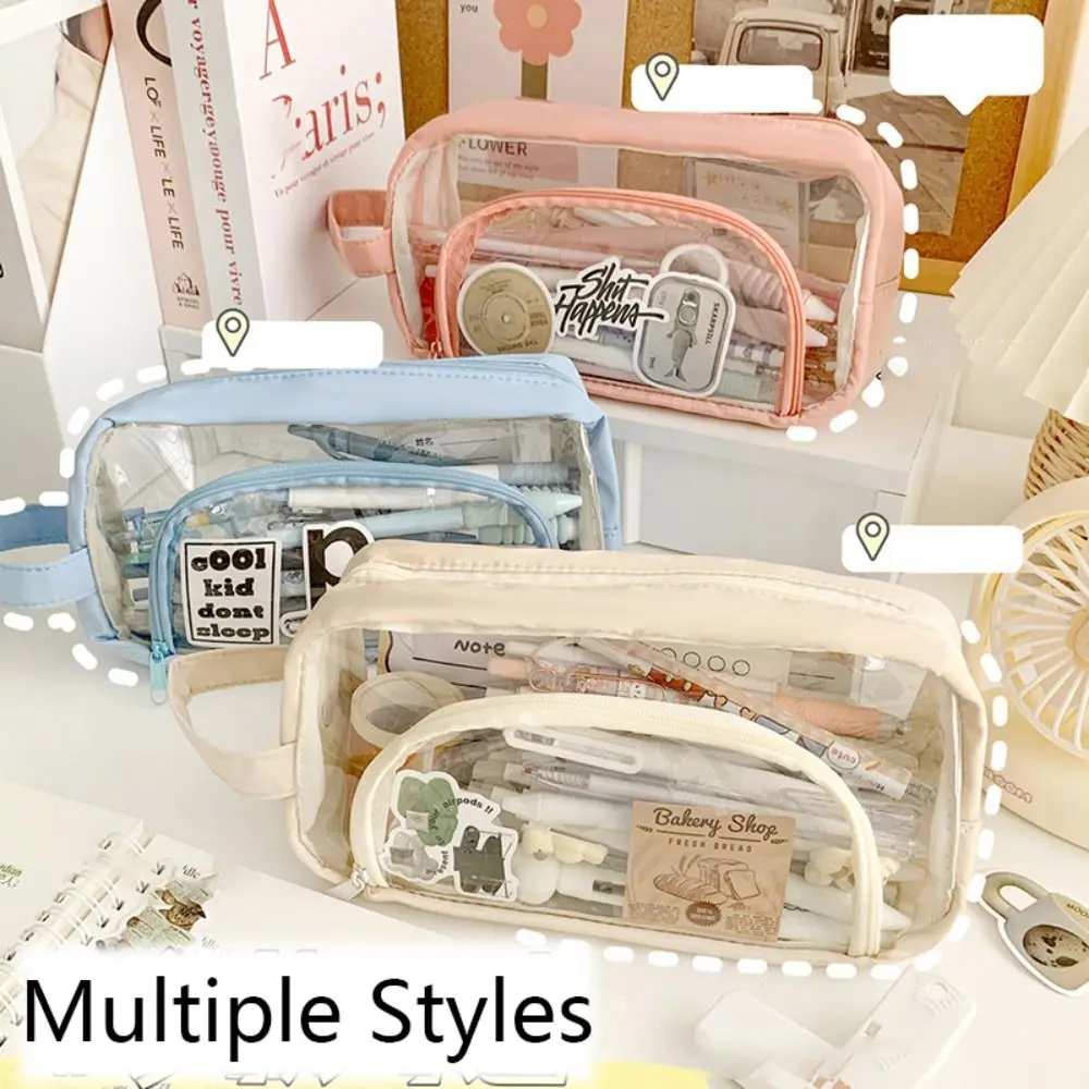 

Double-layer Pen Bag Portable Large Capacity Waterproof Pencil Case Transparent Pen Box School Office Supplies