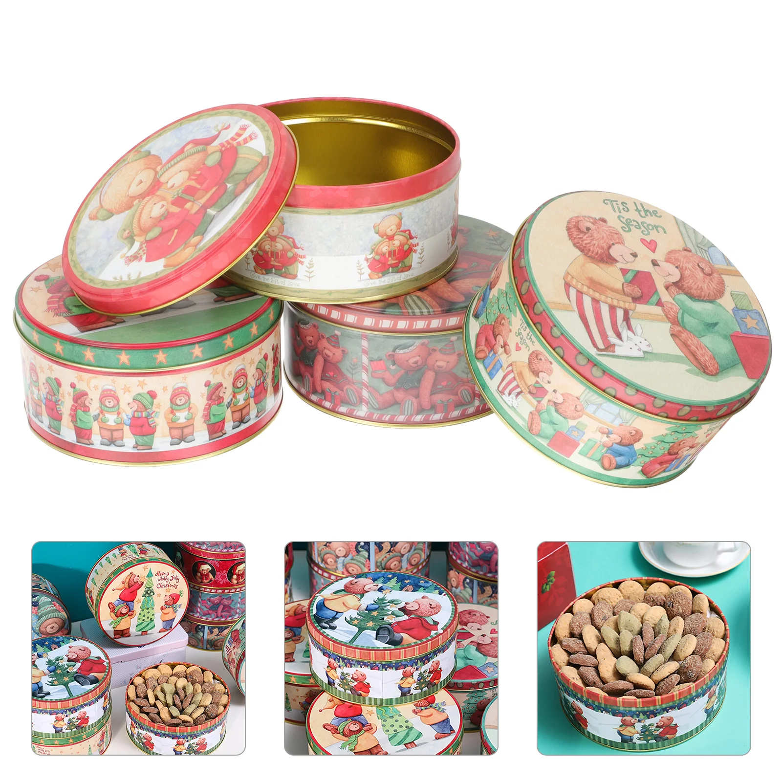 

Christmas Box Tin Candy Cookie Tins Gift Tinplate Jar Holiday Storage Metal Boxes Nesting Empty Givingbears Present