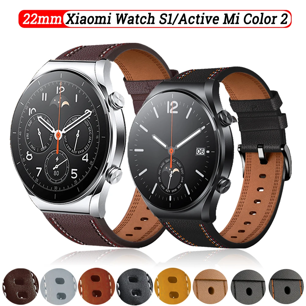 

Ремешок кожаный для Xiaomi Watch S1, сменный смарт-браслет для MiWatch S1 Active Color 2, 22 мм