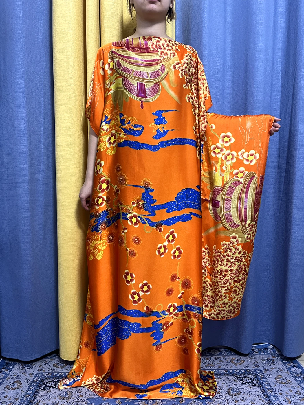 _ 2023 мусульманская летняя свободная шелковая Женская одежда с принтом