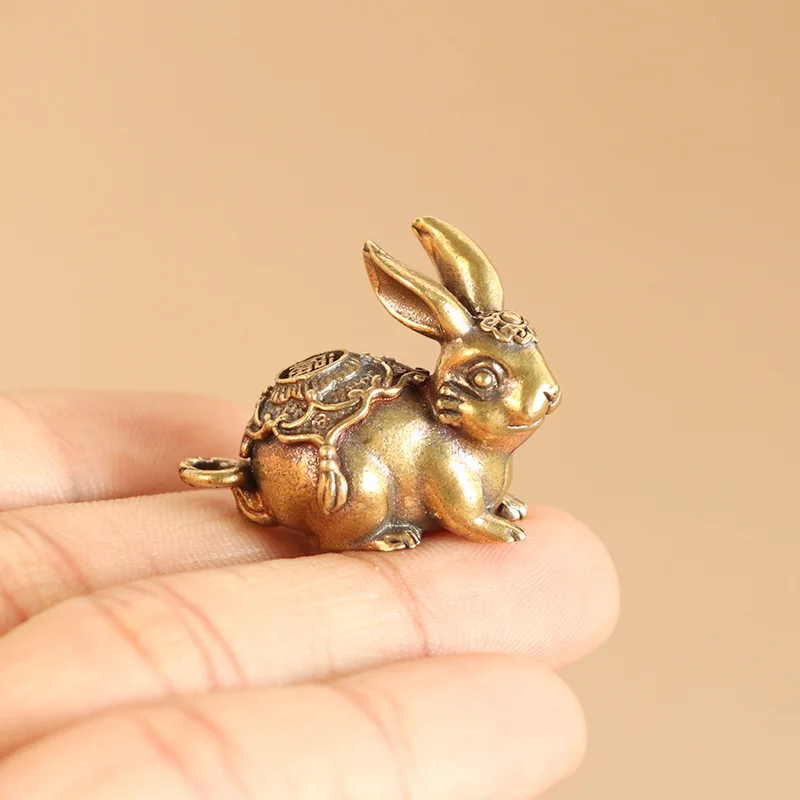 

Antique Copper Zodiac Lucky Rabbit Statue Ornaments Vintage Solid Brass Cute Animal Miniatures Figurines Tea Pet Desk Decoration