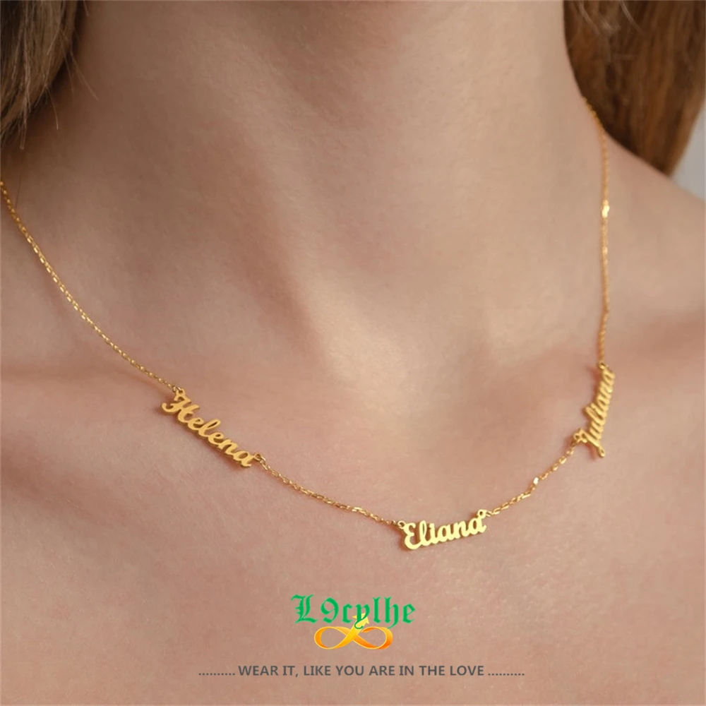 Stainless Steel 3 Names Necklace Custom Kids Multiple Names Necklace Gold Silver Personalized Handwriting Choker for Mom Gift