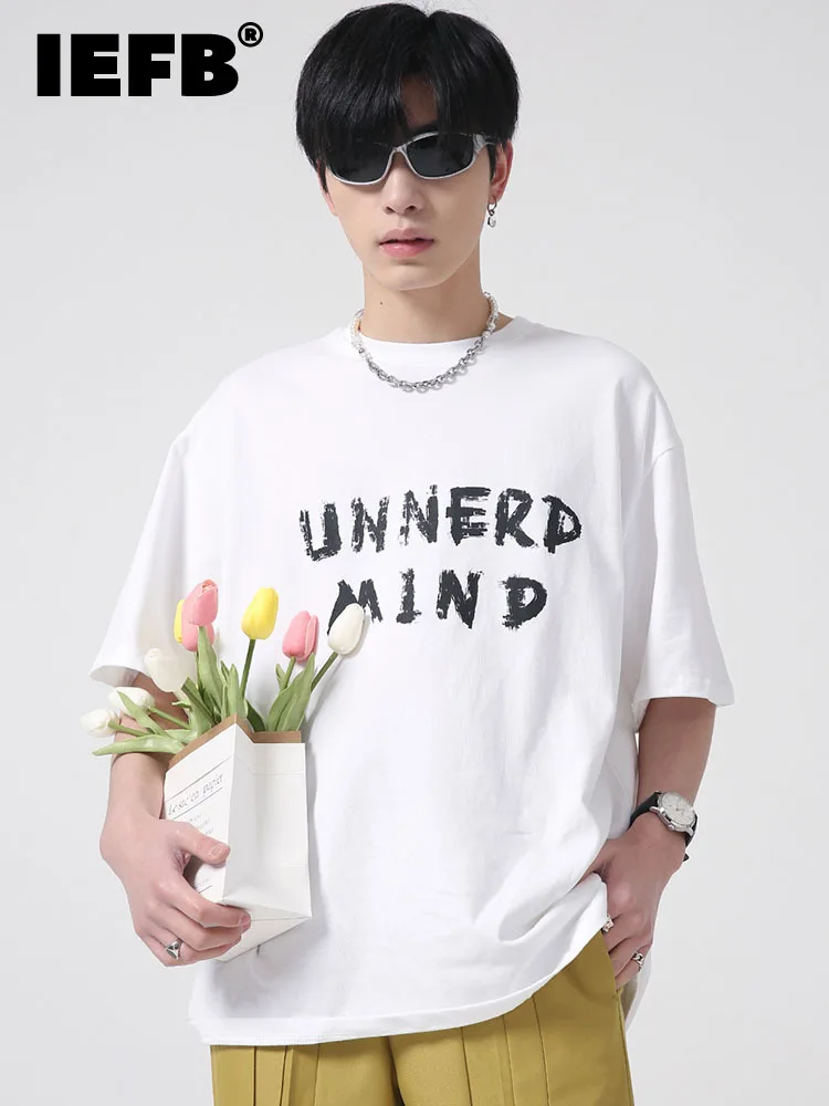 

Мужская одежда IEFB с буквенным принтом, футболка с коротким рукавом, Новинка лета 2022, корейская мода, СВОБОДНЫЙ Модный Топ с круглым вырезом, ...