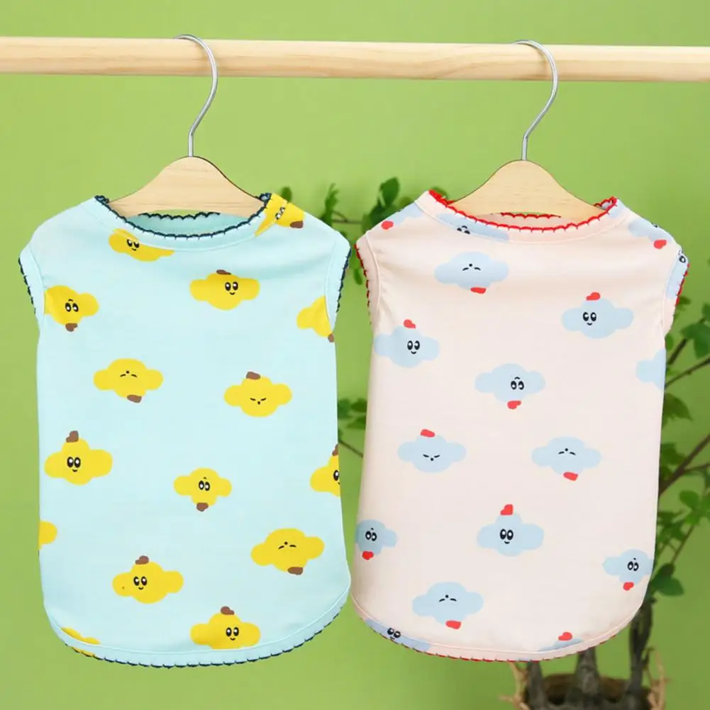 

Lovely Pet Shirt Bright Color Pet Vest Round Neck Cartoon Printing Pet Cat Dog Pullover Dress-up