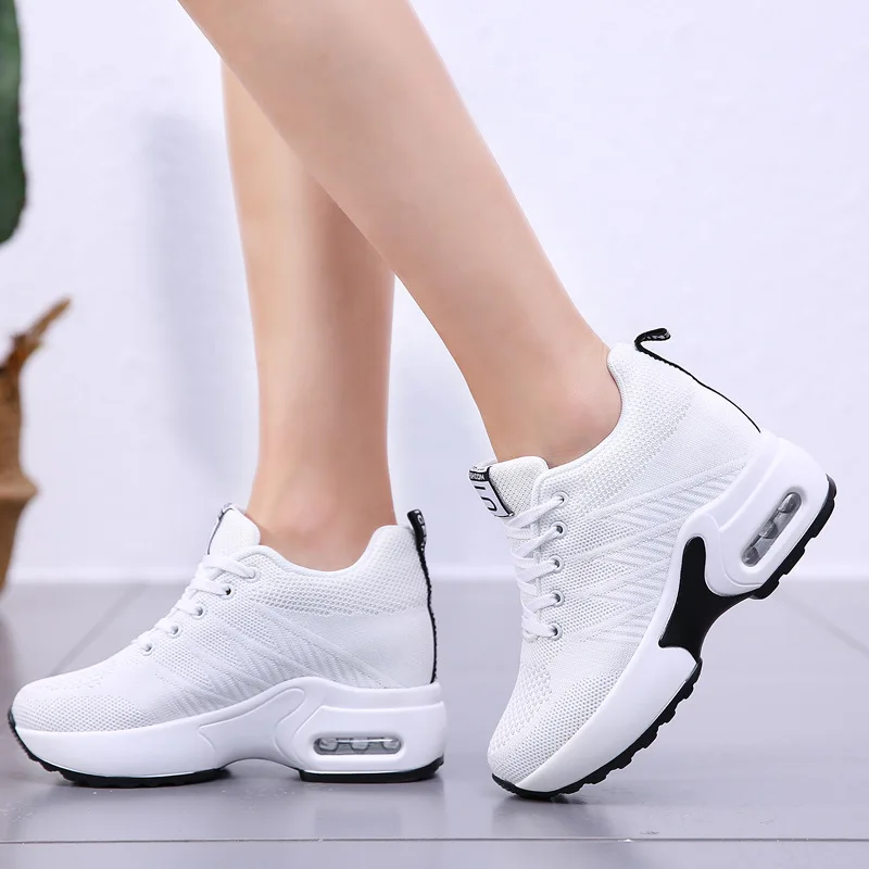 

Women Sports Shoes Casual Air Cushion Knitting Breathable Solid Color Non Slip Round Shape Flat