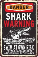 metal sign shark warning swim at own risk retro metal tin sign vintage aluminum sign for home coffee wall decor 8x12 inch