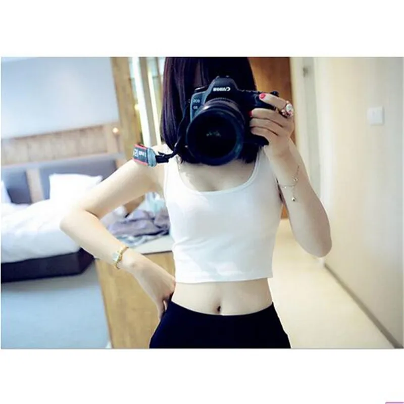 Топ женский облегающий без рукавов пикантный однотонный укороченный топ в