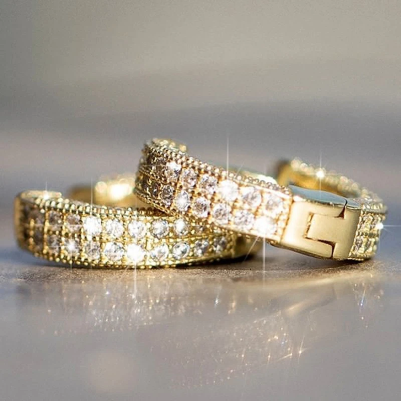 

Fashion Gold Color Round Circle Stud Earring Hip Hop Bling Micro Paved CZ Stud Earrings For Women Men