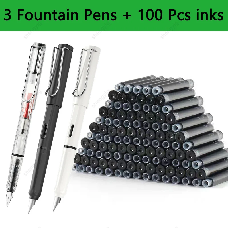 

103 Pcs Kawaii Fountain Pen Replaceable Ink Set Black/Blue/Red ink EF 0.38mm School Pens Office Supplies Stationery for Writing