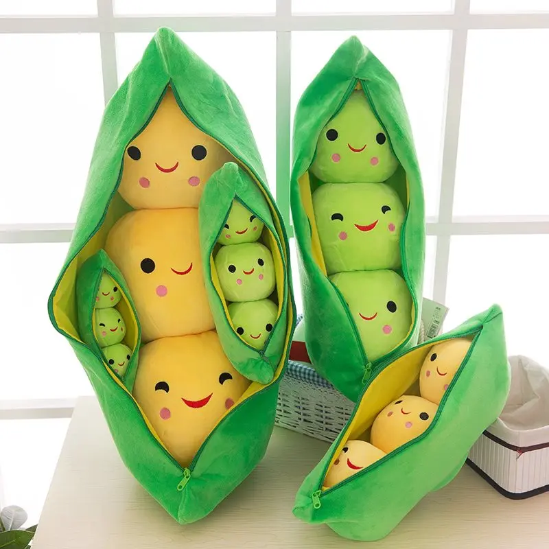 

Cute Bean Pea Shape Nap Pillow Pea Pod Plush Toy Creative Gift Plush Pillows Simulated Stuffed Plant Cushion 25/45/50cm