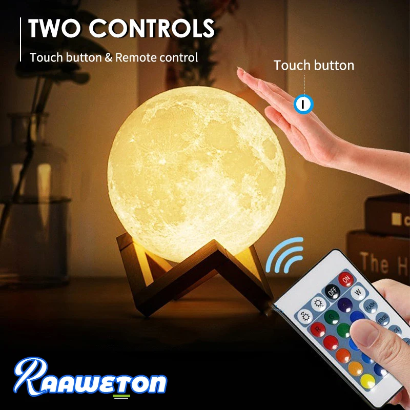 USB Charging LED Table Night Lamp 3D Moon Decor Lamps for Living Room Bedroom Child Gift Reading Lamps Desktop Decorative Lights