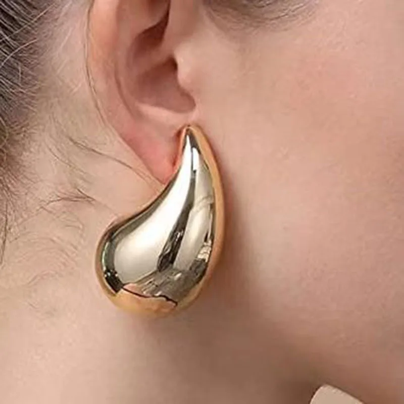 New Metal Huge Size 4CM Droplet Water Drop Earrings for Women Girls Exaggerated Fashion INS Oversized Chunky Jewelry