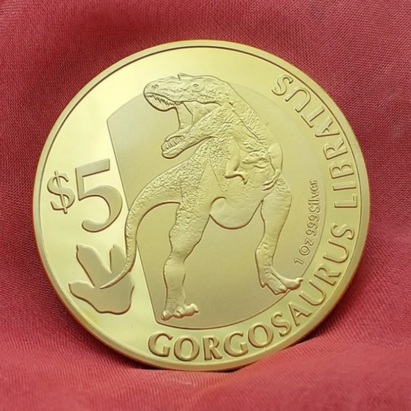 Юбилейная Золотая монета с изображением древнего дракона динозавра подарок на