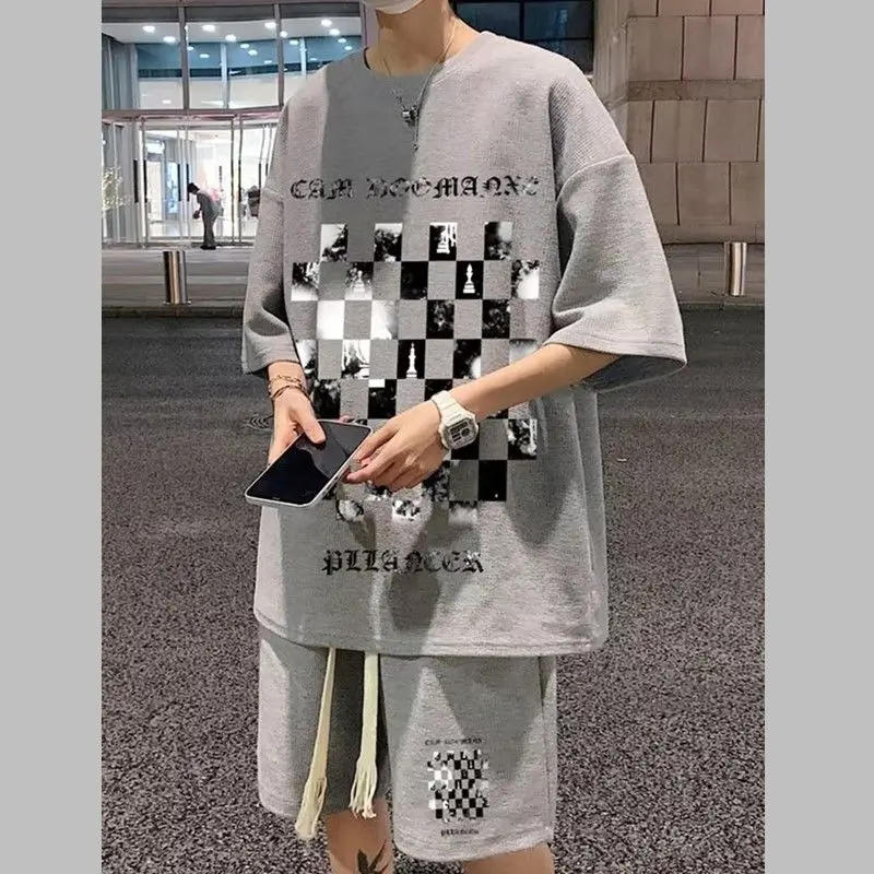 Men's Shorts Sets 100% Cotton Harajuku Printed Fashion  Sportswears Comfortable Blouse Female Clothing Free Shiping