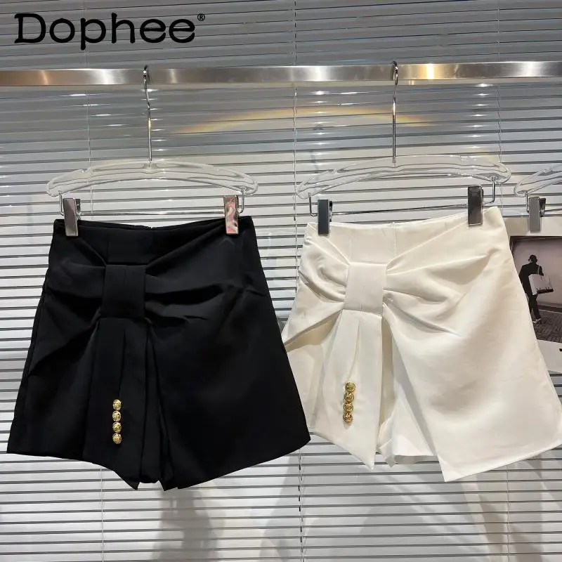 2022 Spring New Sweet Bow Buttons Three-Point Suit Shorts Skirt Women High Waist White Straight Shorts Girls Short Pants Fashion