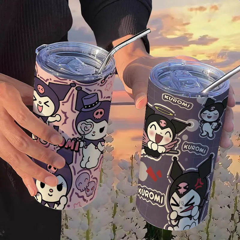 

Kuromi Cartoon Thermos Cup with Straw Handy Cup Coffee Cup Ins High-Looking Portable Stainless Steel Student Girl