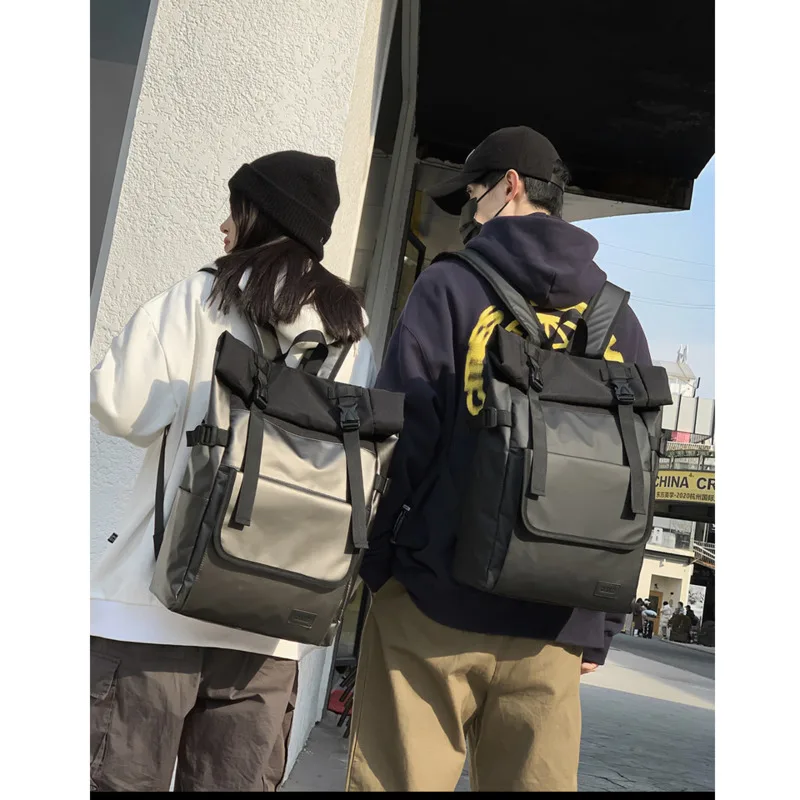 Fashion Trend Men's Backpacks Waterproof PU Leather Student Schoolbag Harajuku Travel Bag For Women Men Unisex Large Capacity