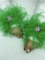 natural fur cuffs women wedding feather accessorie 2022 rhinestone decorate women real furry ostrich slap bracelets anklets new
