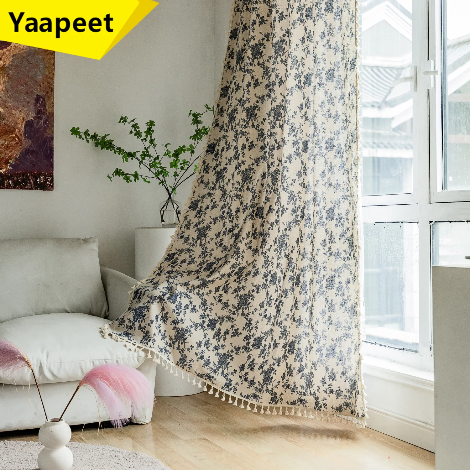 

Bay Window Curtains for Kitchen Living Room Bedroom Home Decoration Curtains American Style Cotton and Linen Printing