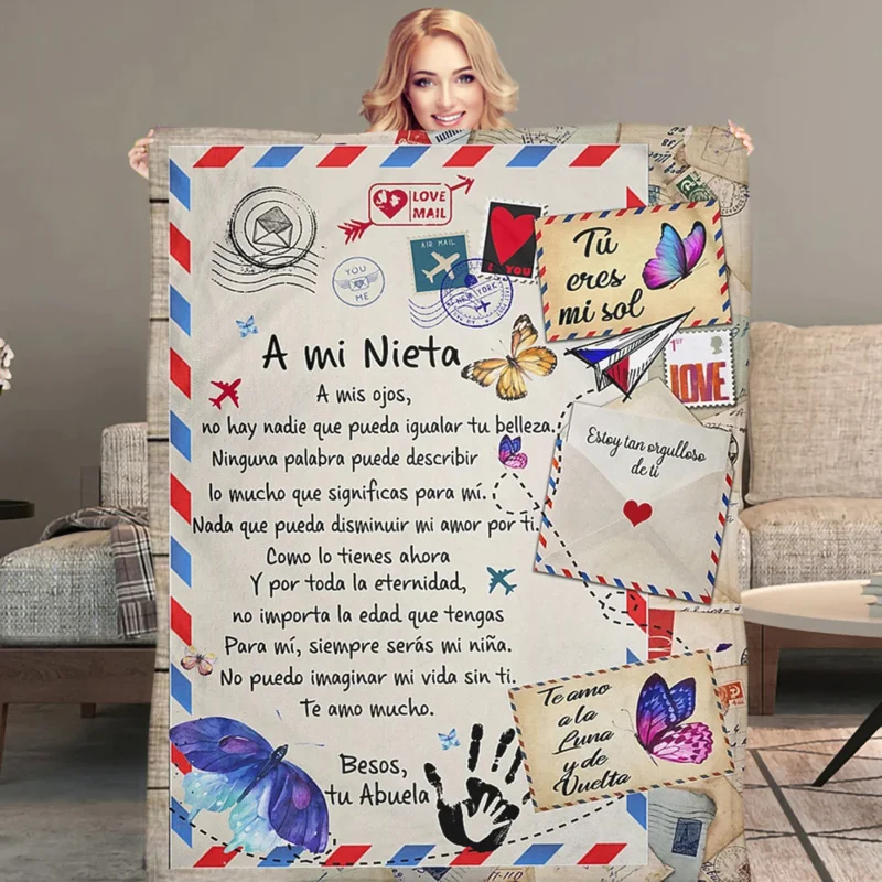 

A mi Nieta/Nieto Air Mail Print Thin Fleece Blanket Loving Gift for Granddaughter/Grandson Sofa Nap Soft Warm Blankets