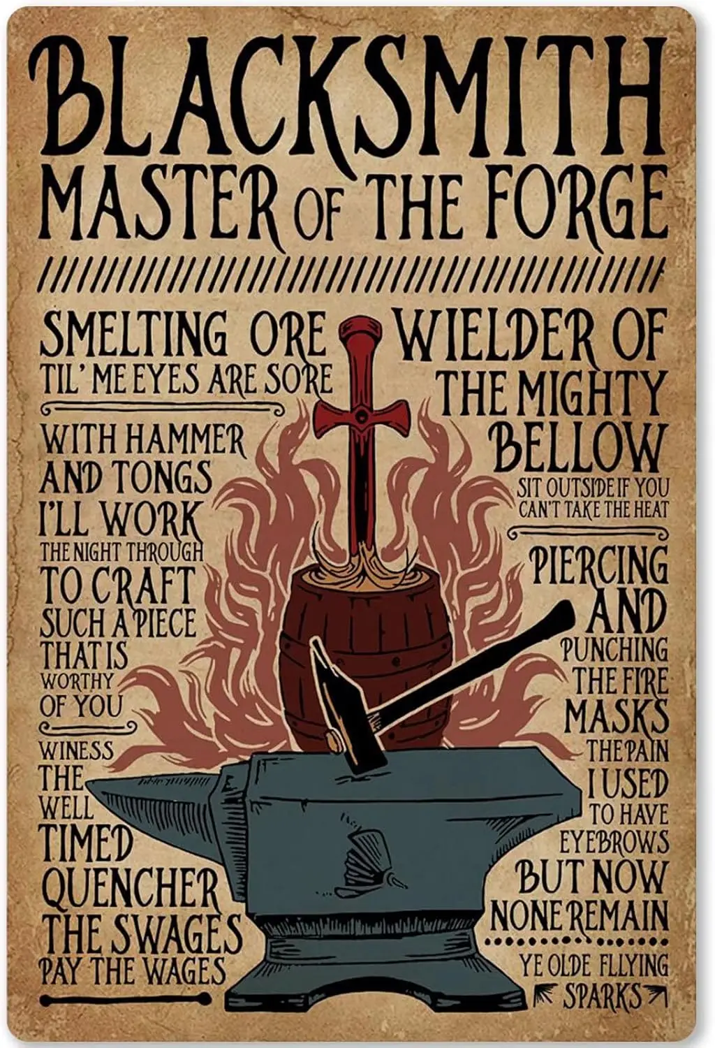Blcksmth Knowledge Metl Sgn Mster Of The Forge Ретро nfogrphc Плакат Клуб Ktchen Cfe Br Plque 12x17 nches