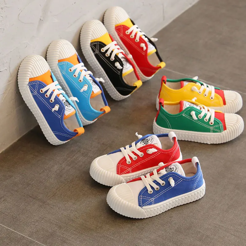 

2022 Autumn Children's Color Matching Canvas Shoes Sneakers Boys Girls Single Shoes Baby Kids Soft Sole Non-slip Casual Shoes