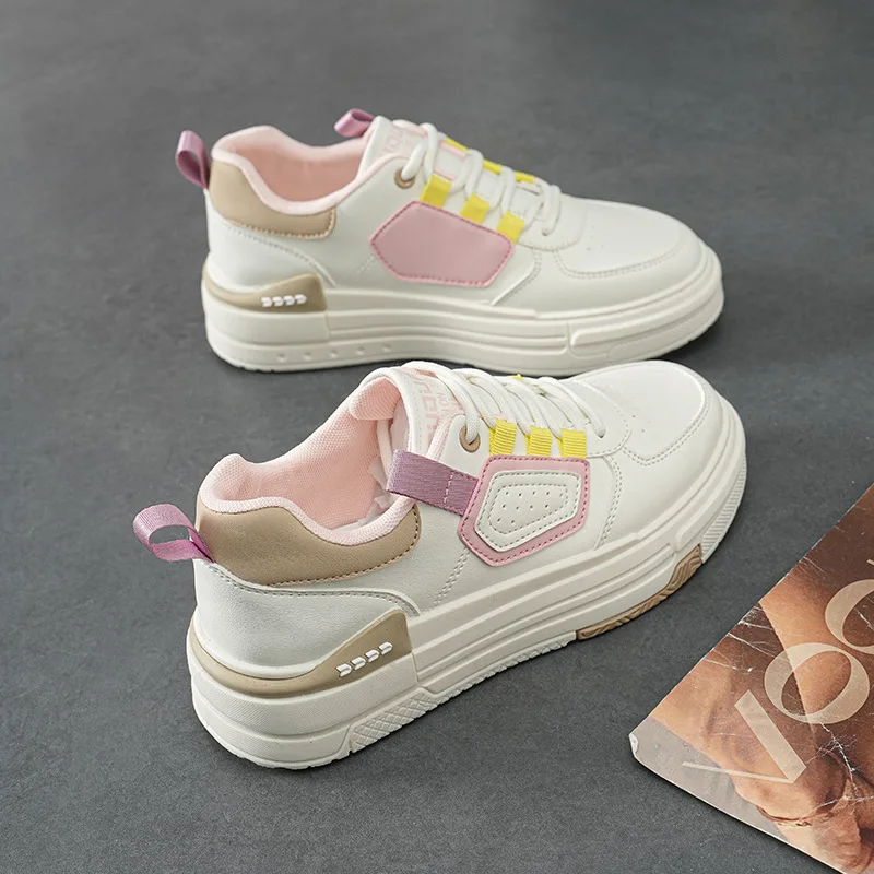 2023 Women's Casual Shoes New Spring Fashion Colored White Breathable Lace up Sports Shoes Comfortable Vulcanized Shoes