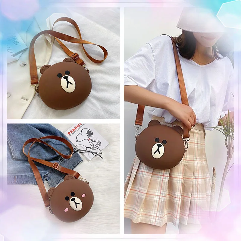 

Cute Cartoon Kawaii Large Brown Silicone Shoulder Bag Messenger Bag Chain Mobile Phone Bag Girl Gift