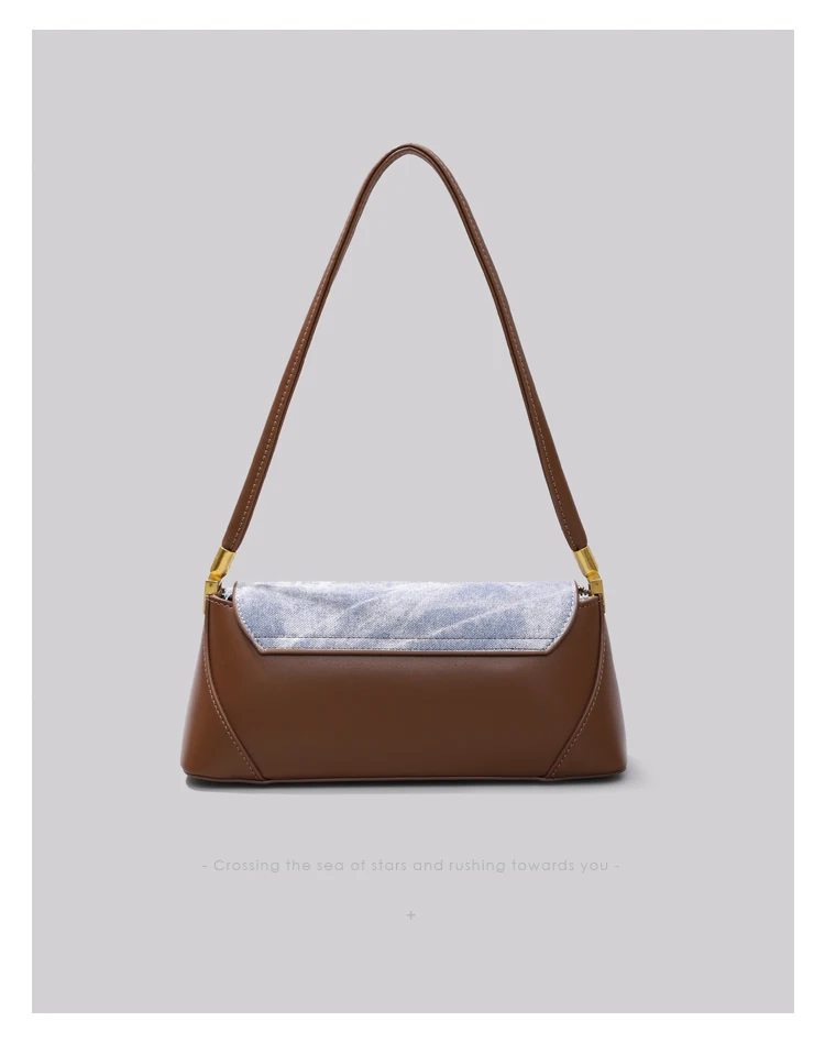 Elmsk 2022 Fashion Armpit Bag Women French Vintage Denim And Leather Patchwork Square Bag