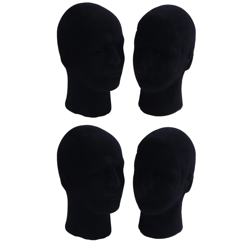 

New-Polystyrene Black Foam Men Model Mannequin Head Dummy Stand Shop Display Hat, 4 X BLACK