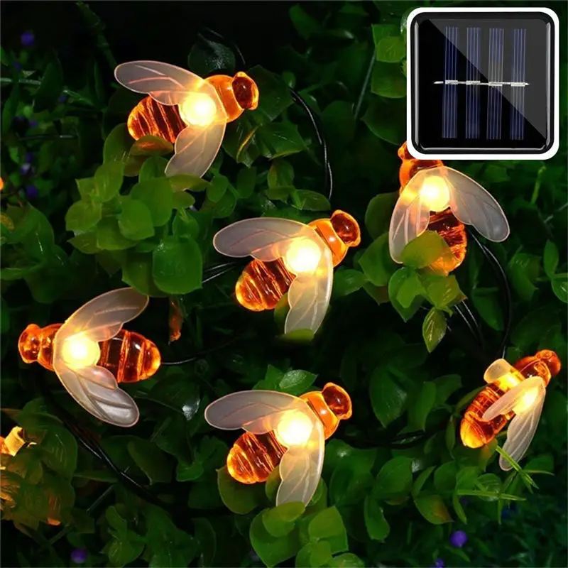 

20LEDs 50LEDs Solar Powered Cute Honey Bee Led String Fairy Light Bee Outdoor Garden Fence Patio Christmas Garland Lights