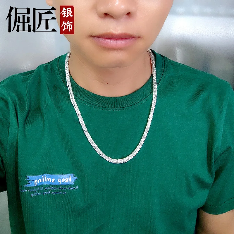 Цепочка из чистого серебра 925 пробы мужское ожерелье стерлингового цепочка