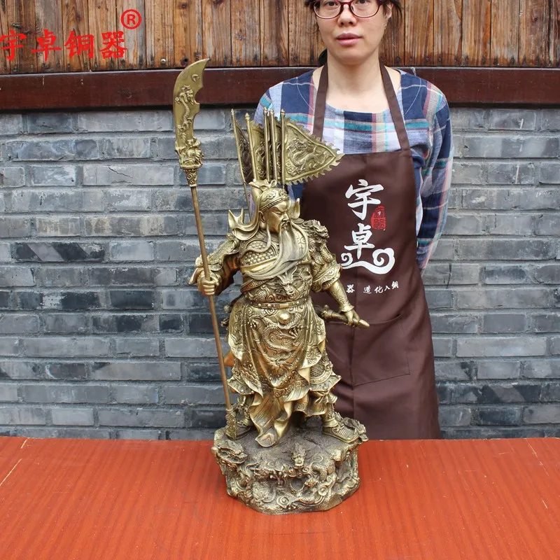 

Yuzhuo Bronze Pure Copper Kowloon Guan Gong Copper Statue Brass God of War and Wealth Lord Guan the Second Crafts Ornaments