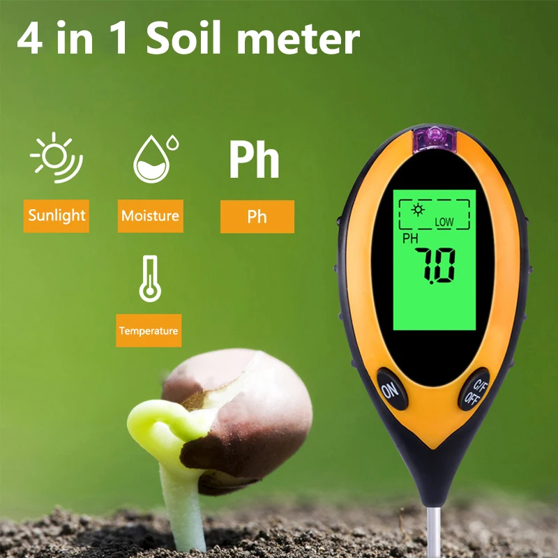

4 In 1 Soil PH Temperature Meter Professional Sunlight Tester High Precision Moisture Monitor Measurement Tool For Garden Plants