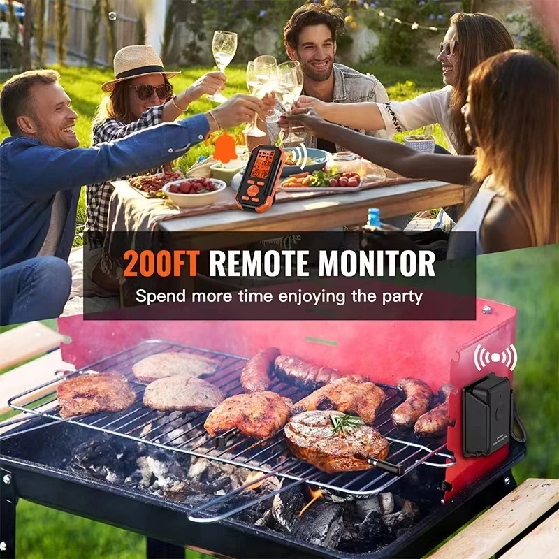 Беспроводной термометр для духовки цифровой кухонный градусник с двумя щупами в