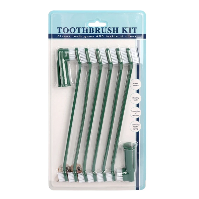 

8Pcs Pet Double Head & Finger Toothbrush Dog Puppy Teeth Care Cleaning Brush